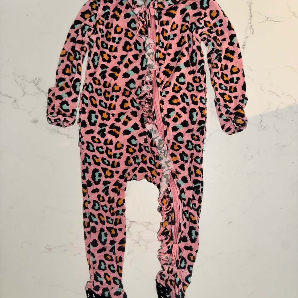 Posh Peanut Pink and Black Leopard Print Footed One Piece